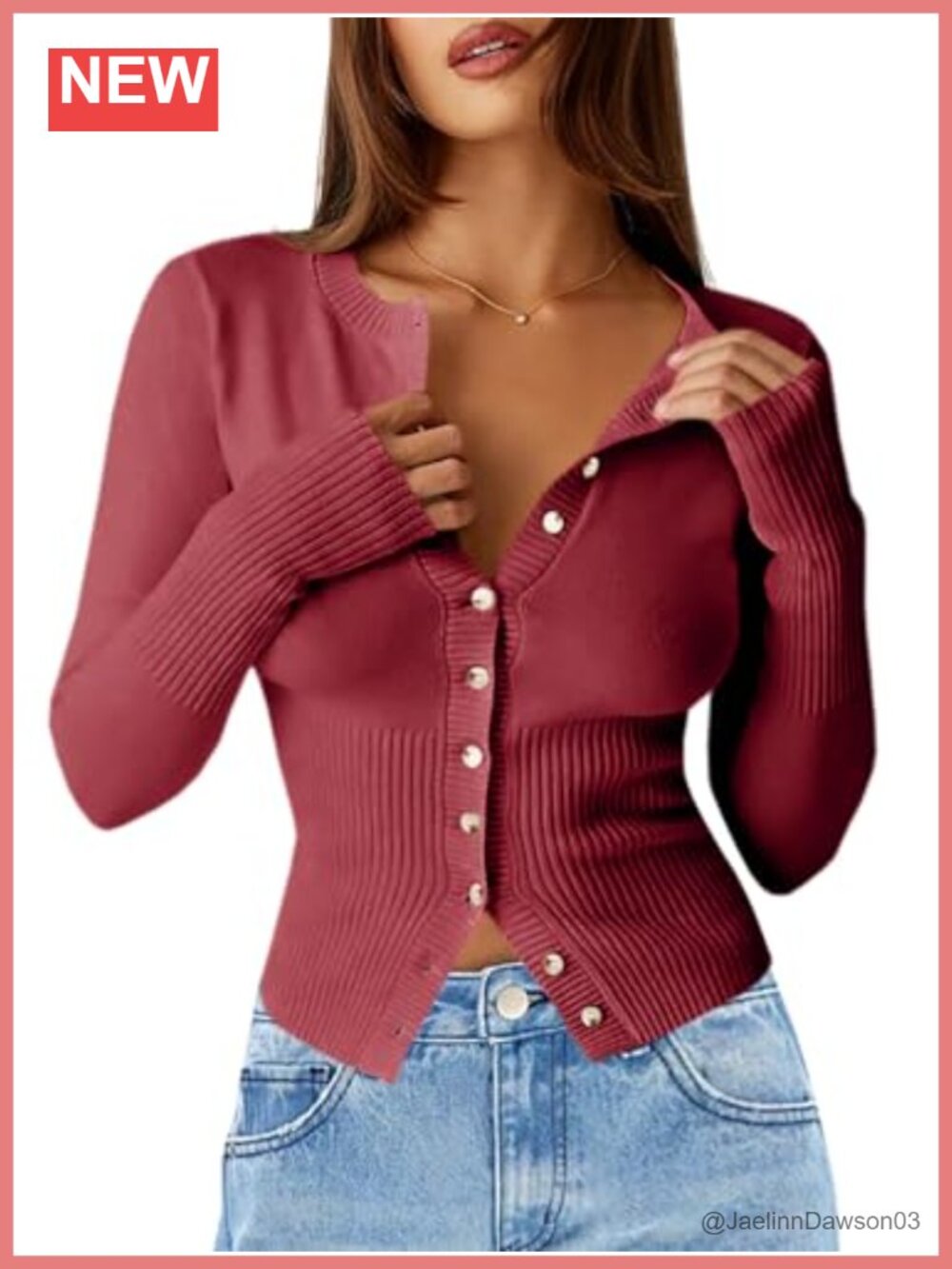 Slim Fit Button Up Ribbed Knit Cardigan Women Long Sleeve Crew Neck